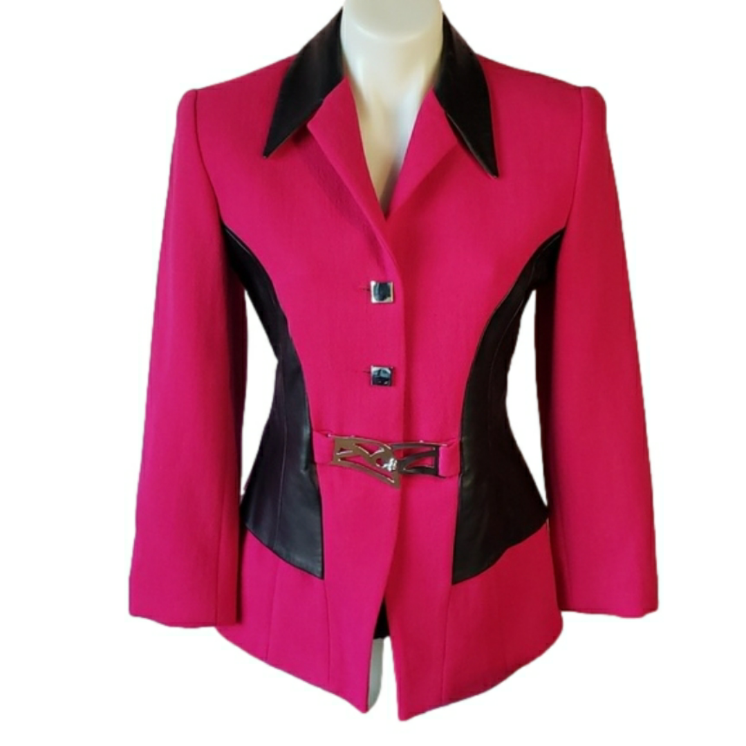 Fuschia & Black With Chrome Details 100% French Wool Banu Paris Blazer Jacket